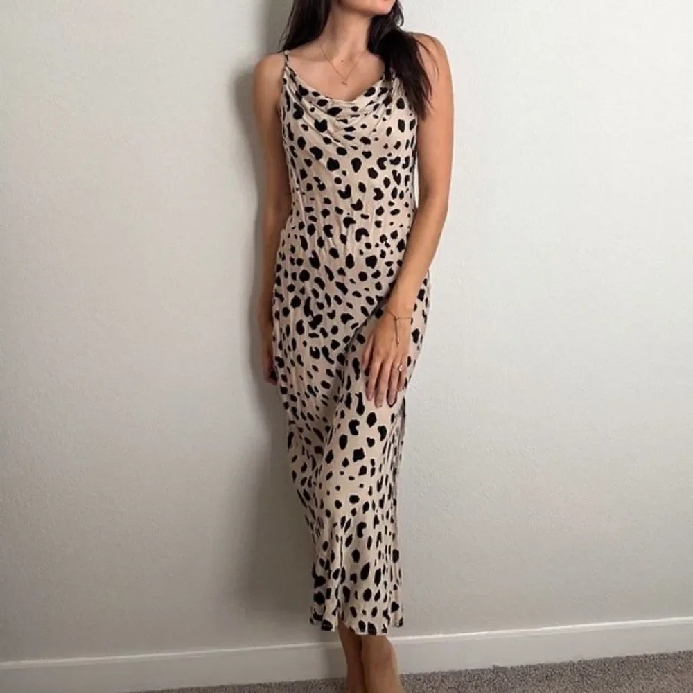 Urban outfitters Dress Forum Spotted Cowl Neck Slip leopard maxi Dress raton S - Picture 5 of 12